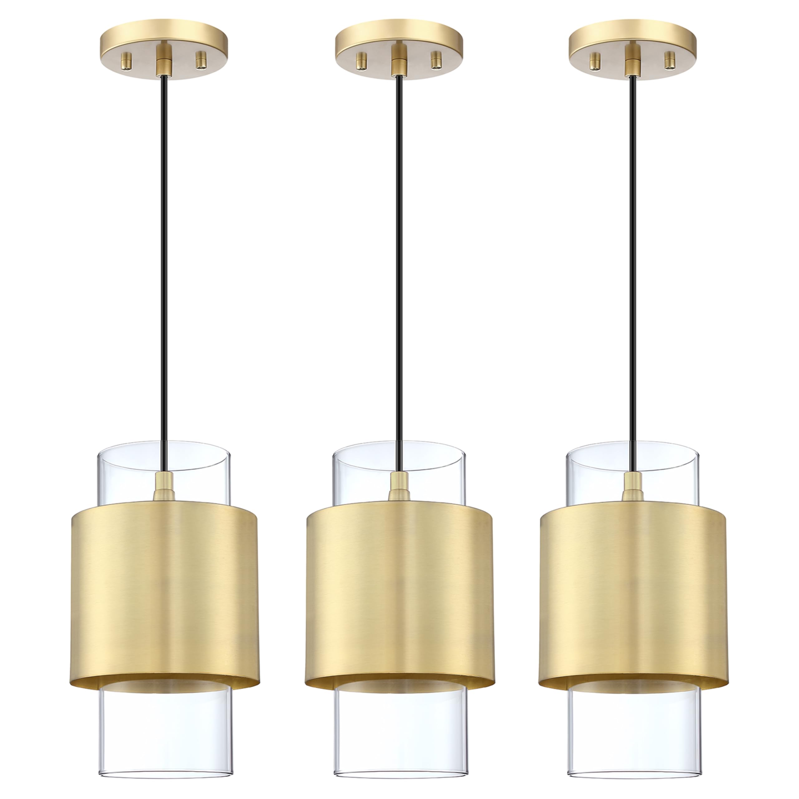 Photo 1 of 1 Light 3 Pack Hanging Indoor Kitchen Island Pendant Light 6" Drum Glass Shade Pendant Ceiling Light Fixtures Modern Farmhouse Dinning Over Sink (Gold Finish)