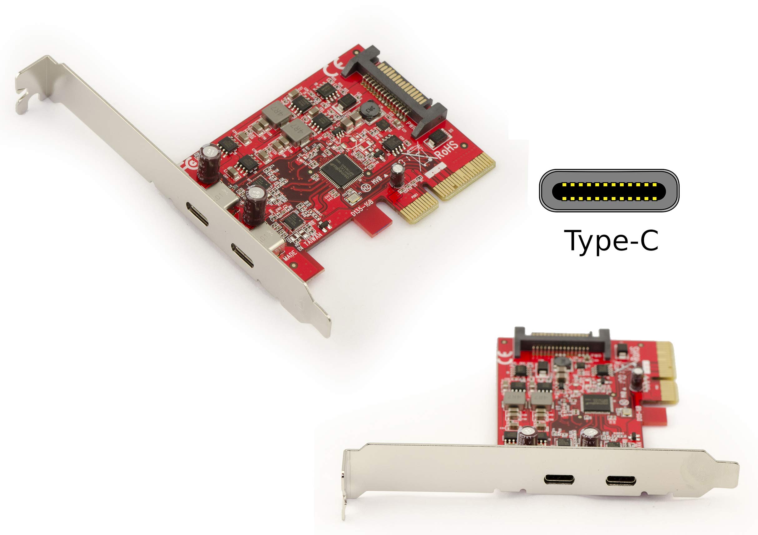 KALEA-INFORMATIQUE USB 3.1 SuperSpeed + 10G 2 port type C PCIe controller card with LOW AND HIGH PROFILE brackets