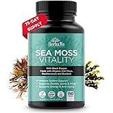 HerbaMe Organic Irish Sea Moss with Bladderwrack, Burdock Root & Black Pepper Extract, 150 Capsules, Thyroid Support, Natural Iodine Source, Promotes Immune System, Cell Food, Alkaline Supplement