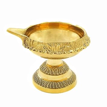 TAZBI Brass Diwali Kuber Deepak Diya on Stand, Oil Lamp for Home Decoration, Pooja and Diwali, Large Size