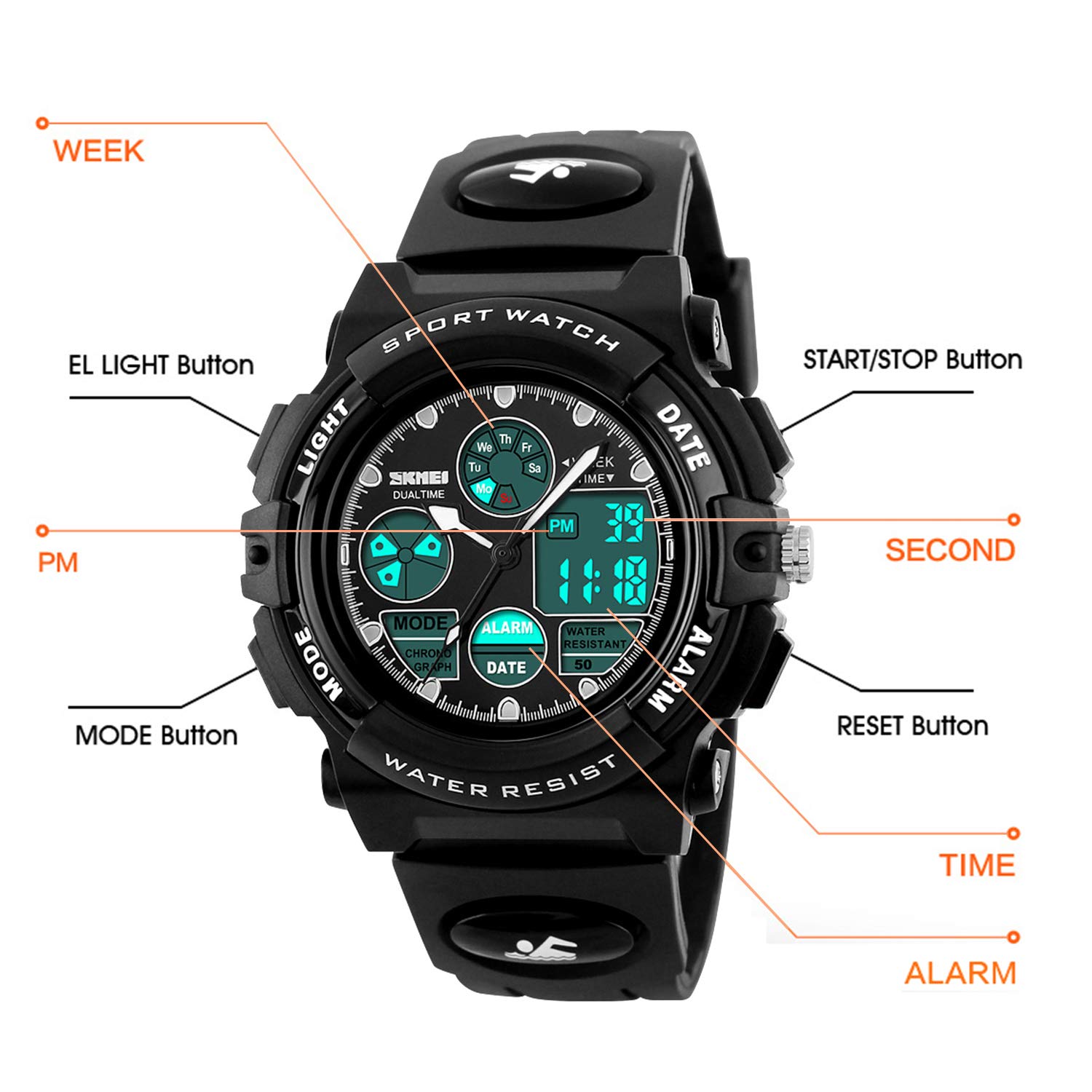 Dayllon Boys Watch,Kids Watch for 3-15 Year Old Boys,Digital Sport Outdoor Multi Function Waterproof with LED Alarm Calendar Analog Watch for Kids - Kids Gifts