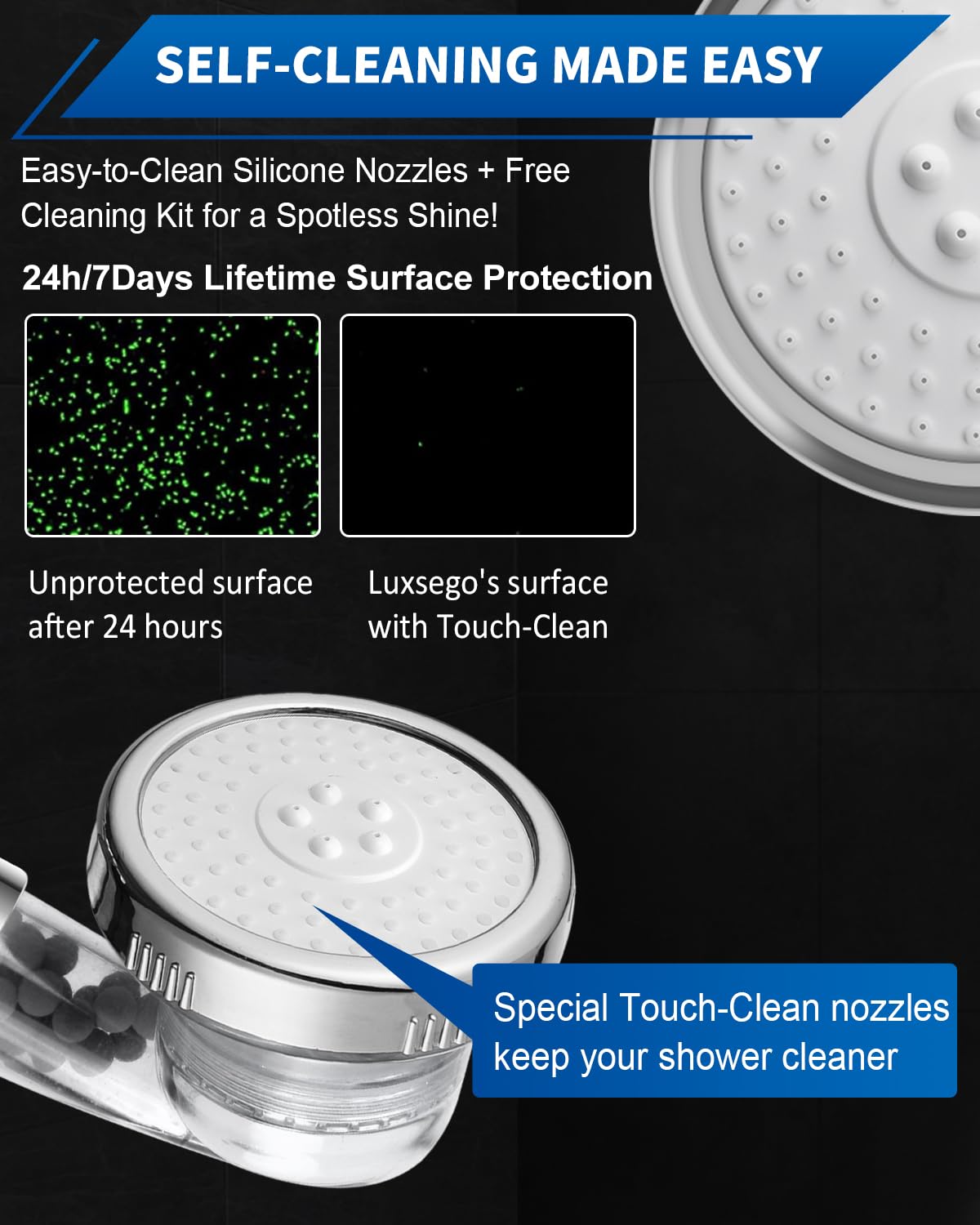 Luxsego Filtered Shower Head for Hard Water, High Pressure 3 Modes Shower Heads with Handheld Spray, Water Softener Showerhead Set with Mineral Beads to Remove Chlorine & Fluoride for Dry Hair & Skin