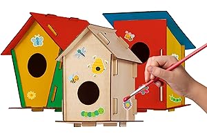 CRAFTY HAPPITOYS 9 DIY Bird House Kits For Children to Build - Wood Birdhouse For Kids to Paint - Unfinished Bird Houses for Kids - Wood Craft Project Kits - Summer Crafts for Girls & Boys, Classroom & Church Activity