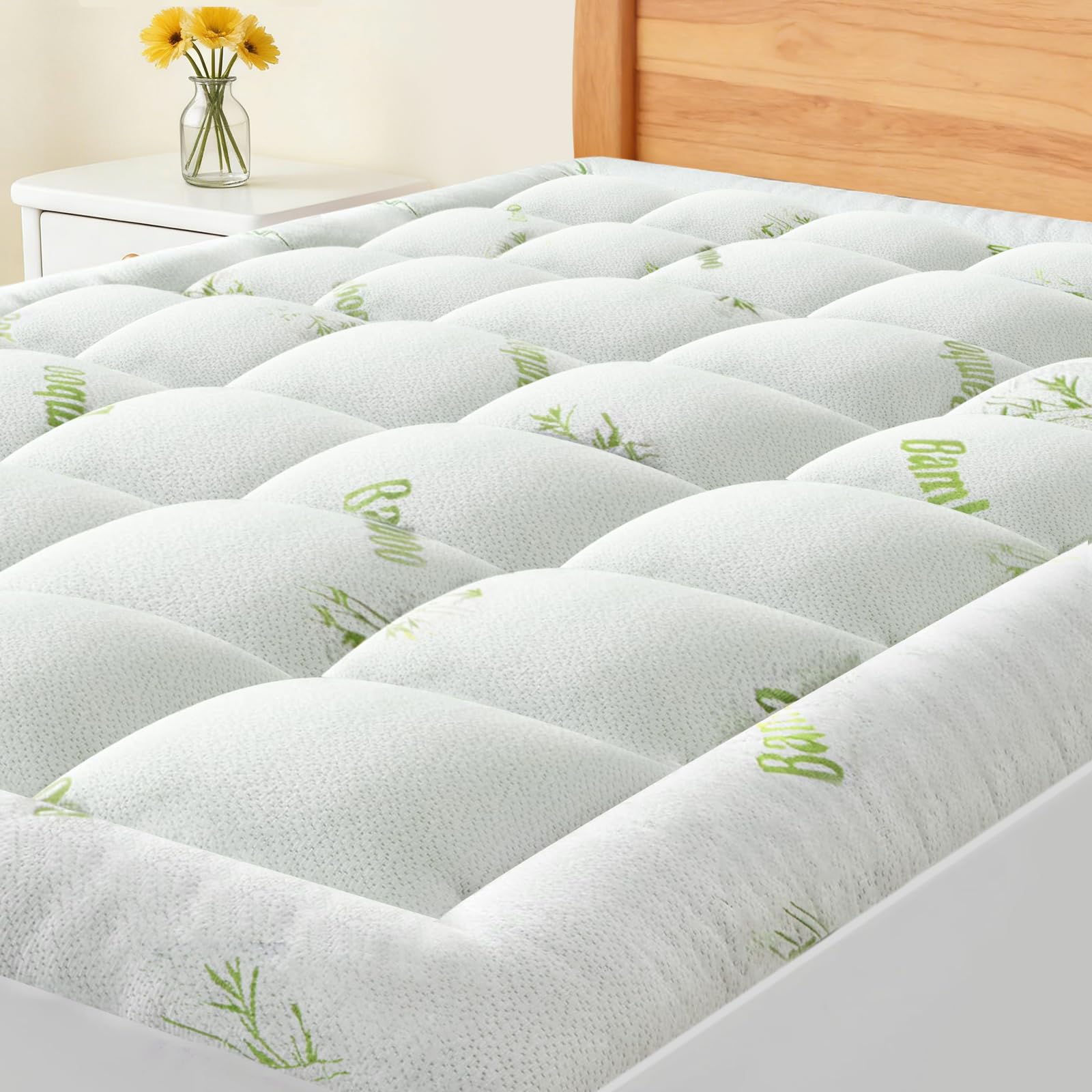 DUMOS Queen Size Ultra Soft Mattress Topper, Viscose Derived from Bamboo, Thick Pillow Top Mattress Pad with Deep Pockets, Soft Topper for Back Pain Relief, Breathable Cooling Material