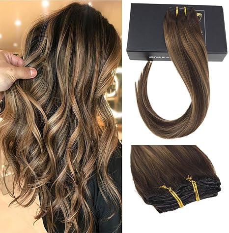 Sunny Clip In Hair Extensions Human Hair Dark Brown Highlights