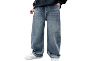 Baggy Jeans Boys Y2K Straight Wide Leg Denim Pants Kids Casual Elastic Waist Loose Trousers Pocket Streetwear Vintage Clothes