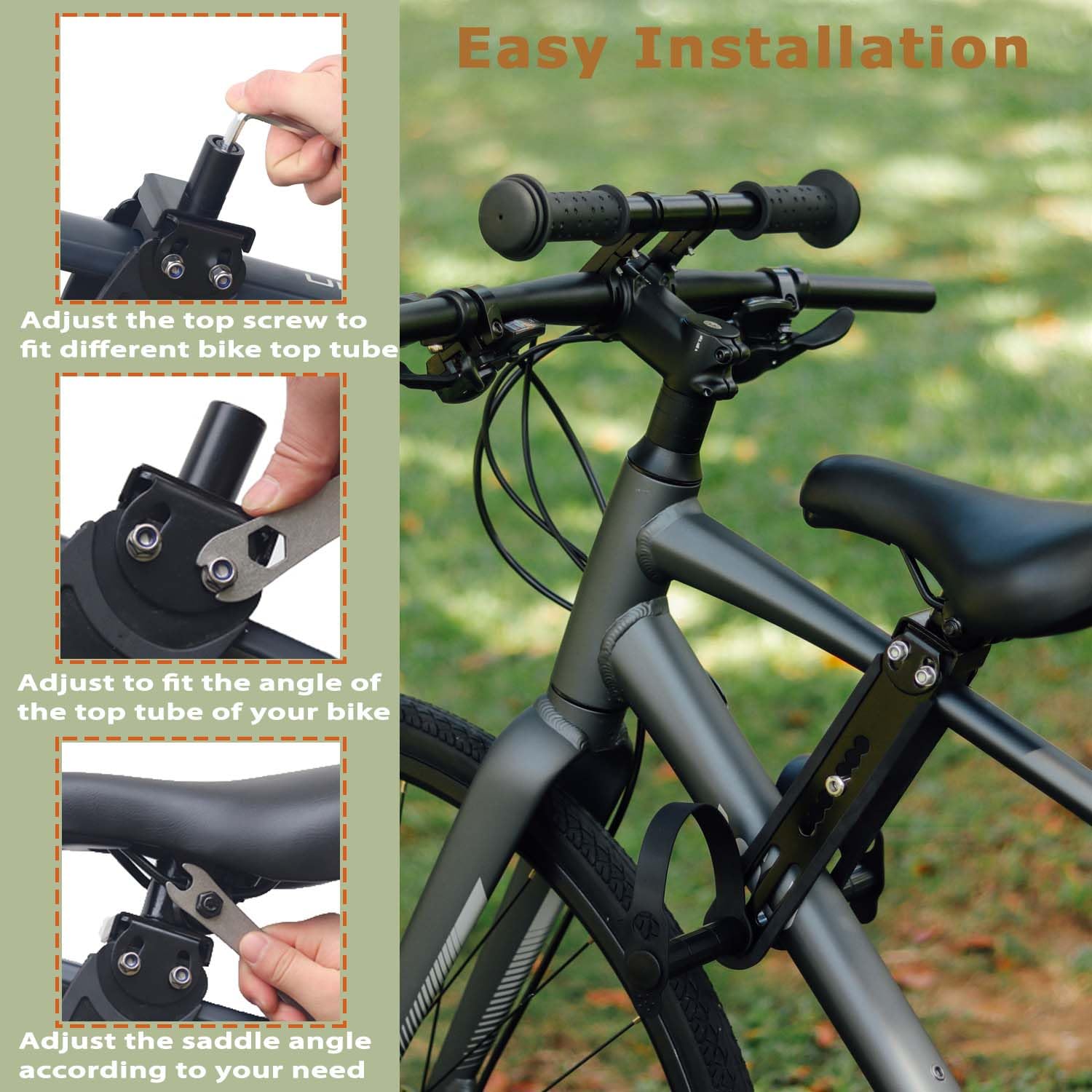 saurka Child Bike Seat Front Mount and Child Handlebar for Mountain Bike Parent-Child Riding, Kid Bike Seat&Kid Handlebar Compatible with All Adult MTB Bike for Family Outdoor Activities