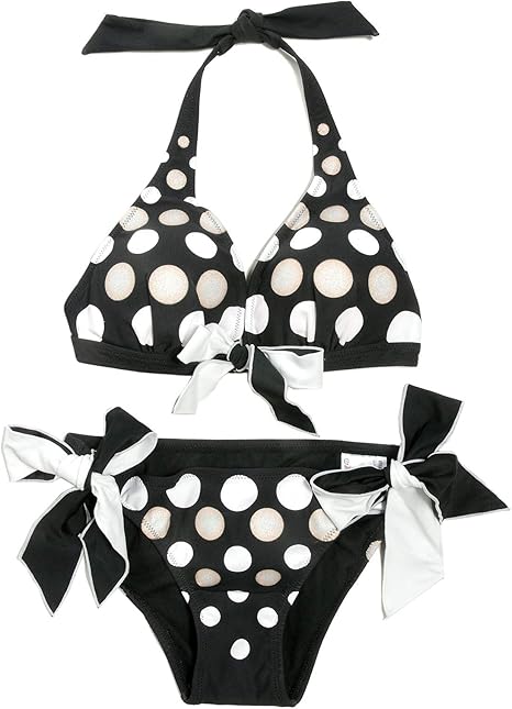 Amazon ロイヤルパーティー Royalparty Royal Party ロイヤルパーティー のドット柄ホルターネックビキニ水着 7043 9m ブラック ビキニ セパレーツ 通販