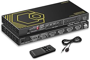 CORSAHD 8K@60Hz 4K@120Hz HDMI2.1 Switch 4 in 1 Out with eARC,ARC Audio Extractor,7.1Ch,SPDIF 5.1Ch,48Gbps,HDCP2.3 Bypass,VRR,IR,3D,HDR 10,Dolby Atmos,Compatible with QLED TV,PS5,Xbox,Sonos Soundbar,Apple TV