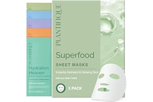 PLANTIFIQUE Korean Face Mask Variety Pack, 5-Pack with Hyaluronic Acid - Aloe Vera, Peach, Coconut, Centella, Collagen & Coen