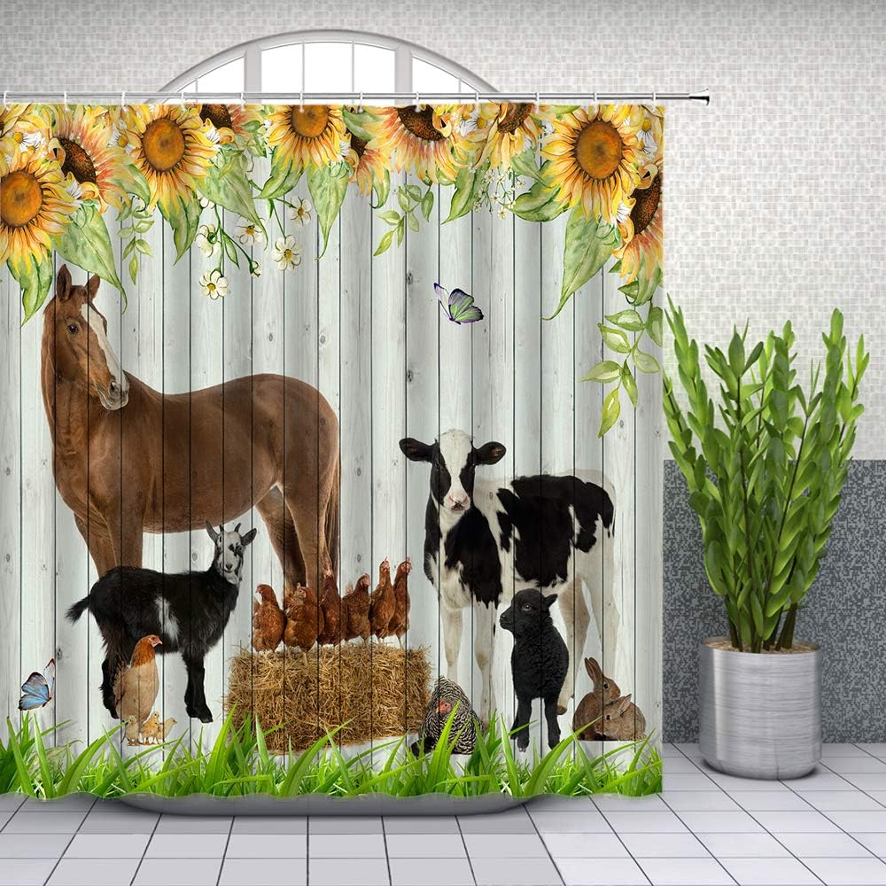 Farm Animal Shower Curtains Farmhouse Poultry Cow and Horse