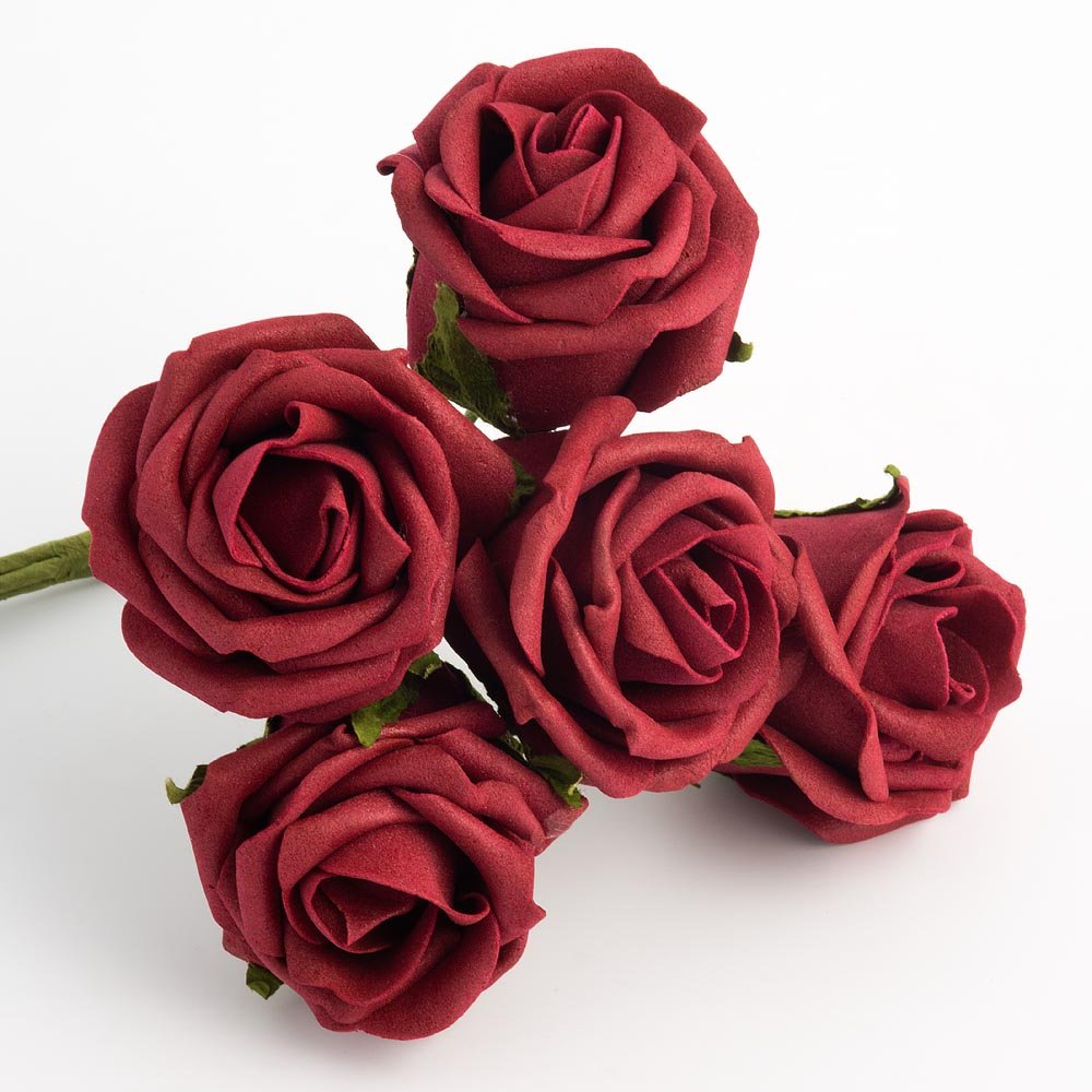 Italian Options Colourfast Artificial Foam Rose Flowers Wedding Bouquet, 5cm, Burgundy — image 1