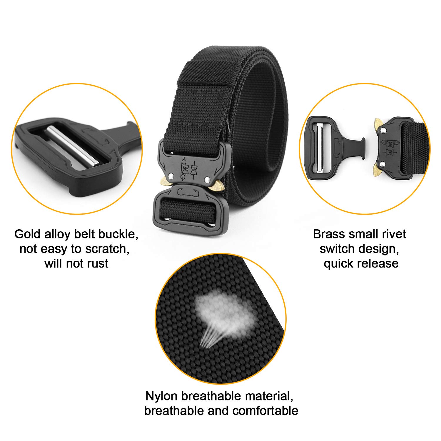 Senwow 2 Pack Mens Tactical Nylon Canvas Belt, Military Heavy Duty Waist Belts with Quick Release Buckle, Length 49.21inch, Width 1.65inch