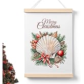 PaJiaNi Shell Christmas Wall Art,Christmas Beach House Wall Decor,Coastal Holiday Decoration Posters for Lake House Beach Room Living Room Office 12x16 Inch