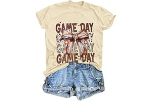 BEIDEFY Game Day Shirt for Women Football Coquette Bow T-Shirt Short Sleeve Football Season Tee Tops