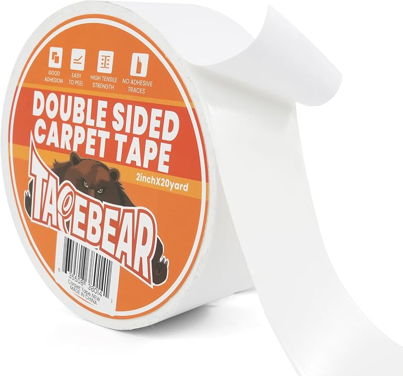 TAPEBEAR Heavy-Duty Double Sided Carpet Tape 50mm x 18m White