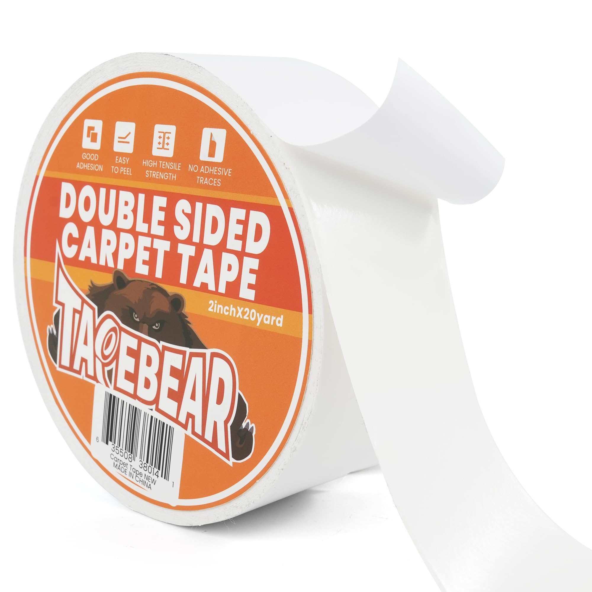 TAPEBEAR Heavy-Duty Double Side Carpet Tape, 50mm x 18m Removable Carpet Tape for Area Rugs, Multipurpose Gripper Non Slip Tape for Wood Floor and Outdoor Rugs, Residue-Free, 2inch X 20yard, White