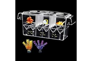 Tfwadmx Fish Breeding Box, 3 Rooms HD Aquarium Breeder Box with Suction Cups Hatchery Acrylic Fish Incubator Isolation with Artificial Plant for Guppy Hatchery
