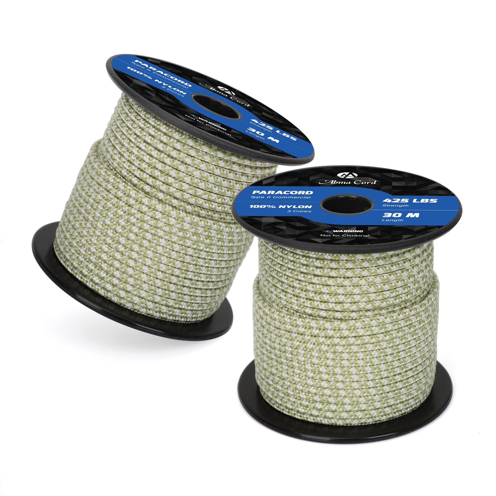 Abma Cord Paracord 425 lbs 3mm 100% Nylon 30M - Holy Guacamole & White