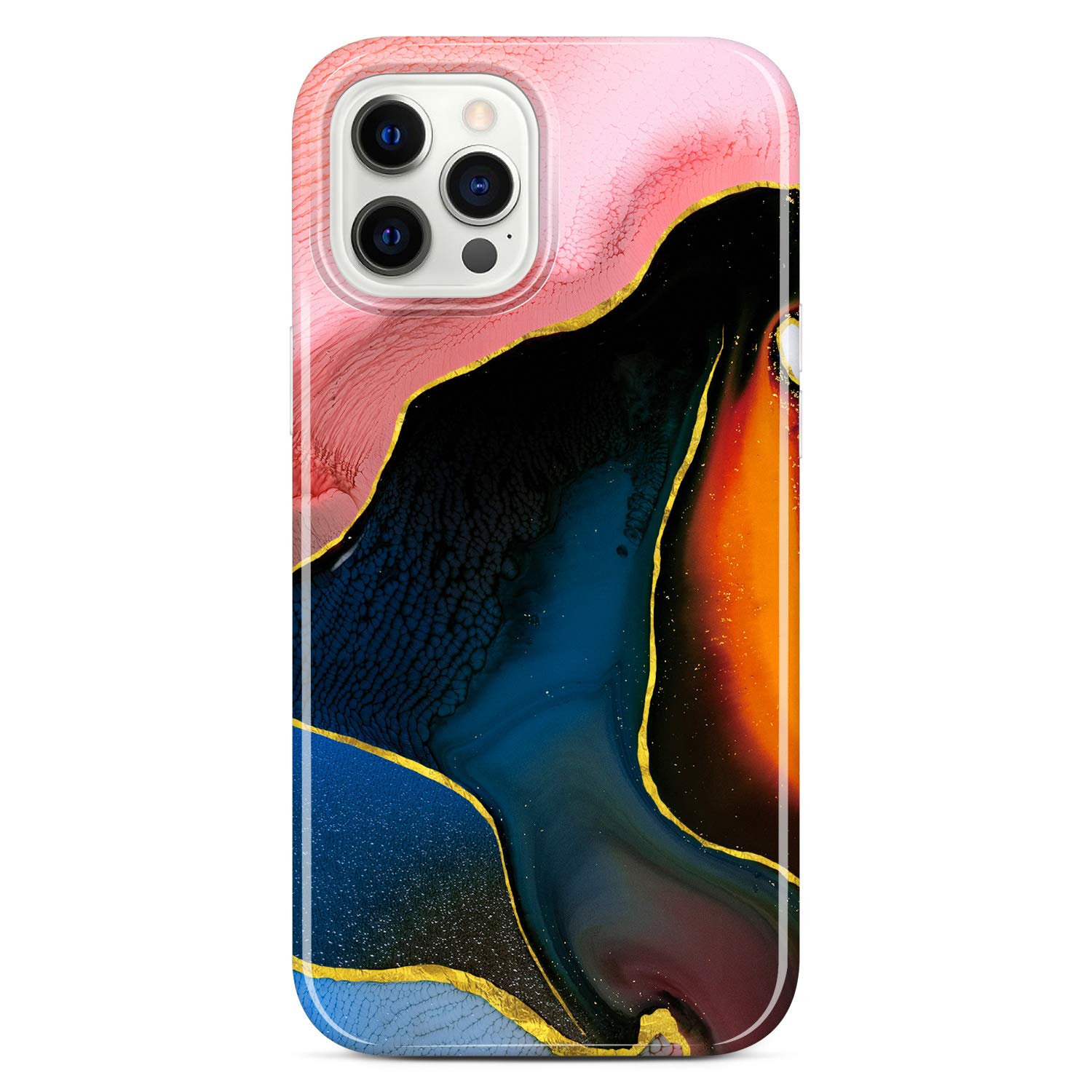 JIAXIUFEN Shiny Rose Gold Metallic Case Compatible with iPhone 12 and iPhone 12 Pro Marble Slim Shockproof TPU Soft Rubber Silicone Cover Phone Case 6.1 inch 2020 Pink Black — image 1