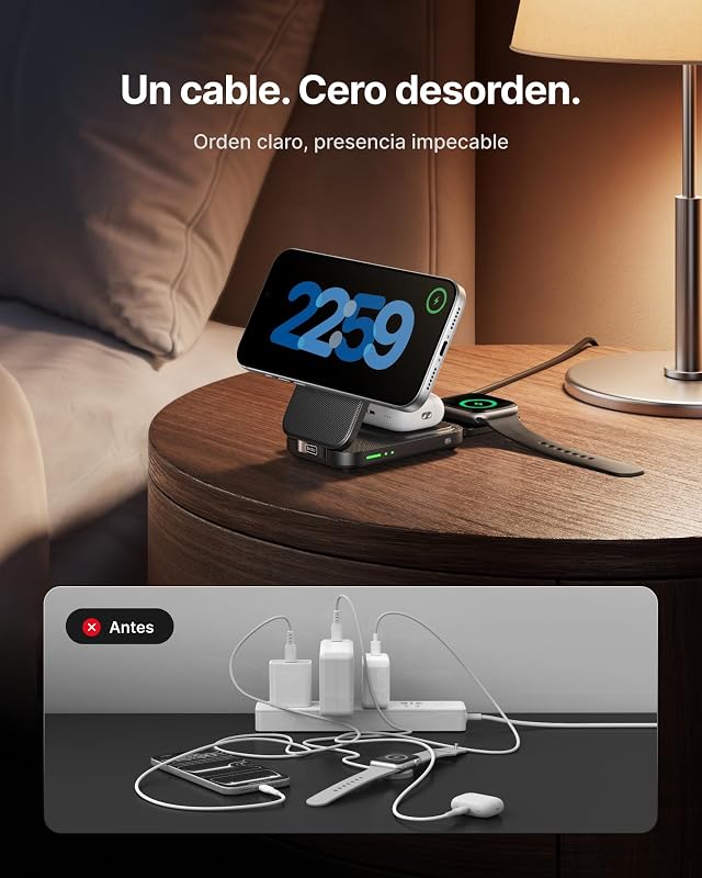 Cargador Inalámbrico 3 en 1, 15W Certificado Qi2 Cargador de Rápida