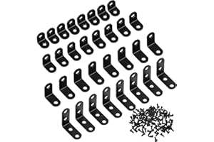 QBXMY7 32pcs Small Metal L Brackets for Wood,Corner Braces for Wood,Corner Brackets Braces Hardware,Black Joist Right Angle Brackets for Wood Furniture Shelves Cabinet Chair Drawer,4 Sizes/with Screws