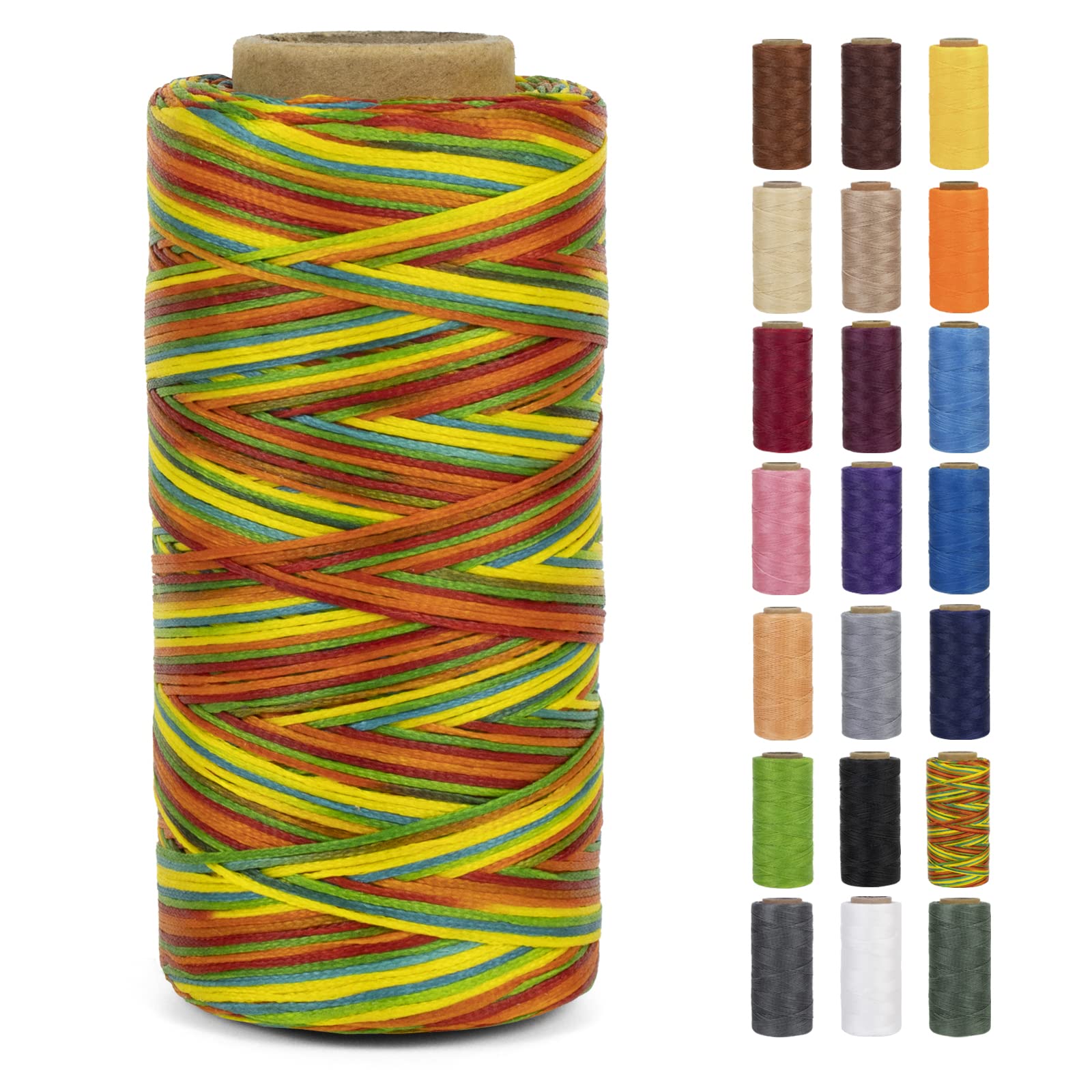 LEREATI Waxed Thread, 284 Yards 150D 0.8mm Leather Sewing Thread Flat Waxed Cord, Leather Repair Weave String for Leather Stitching Sewing, Bookbinding, Bracelets, DIY Crafts (Colorful)