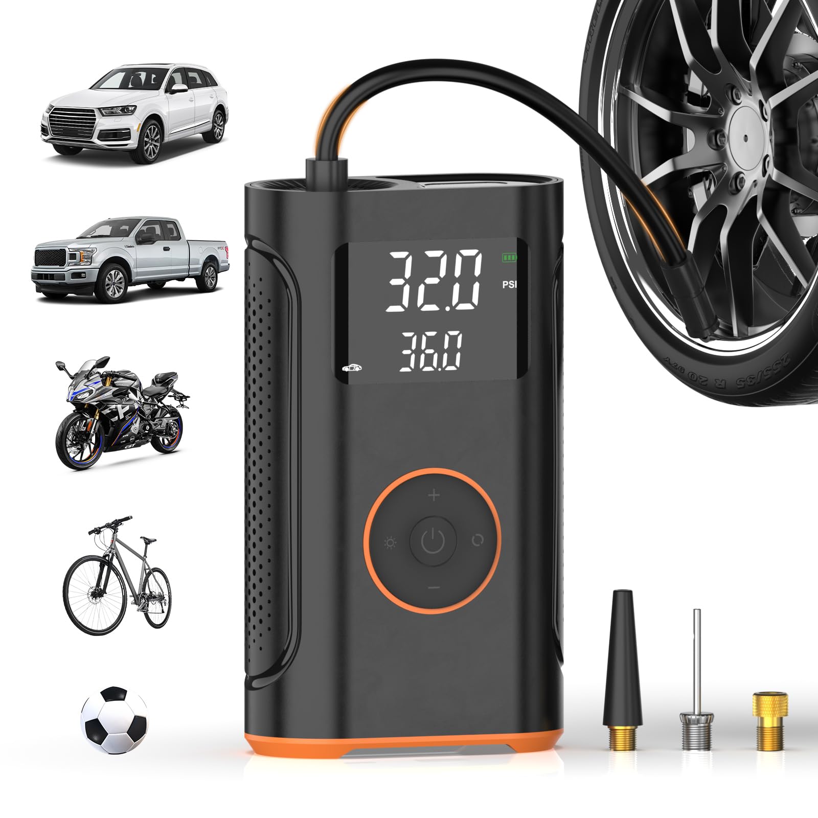 Photo 1 of (New Upgrade) ZSX Tire Inflator Portable Air Compressor-160 PSI Air Pump with Memory Function, Electric Bike Pump with Tire Pressure Gauge, Tire Inflator for Car, Gifts for Men Husband Father