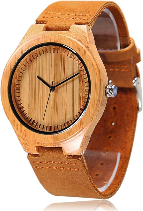 Cucol Bamboo Wooden Watches For Men Genuine Leather Strap Watch Japanese Quartz Movement Gift For Groomsmen Amazon Co Uk Watches