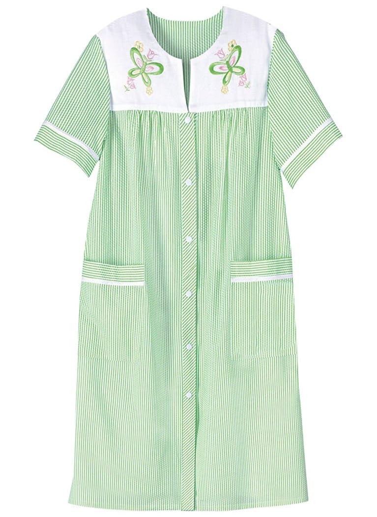 embroidered stripe duster robe