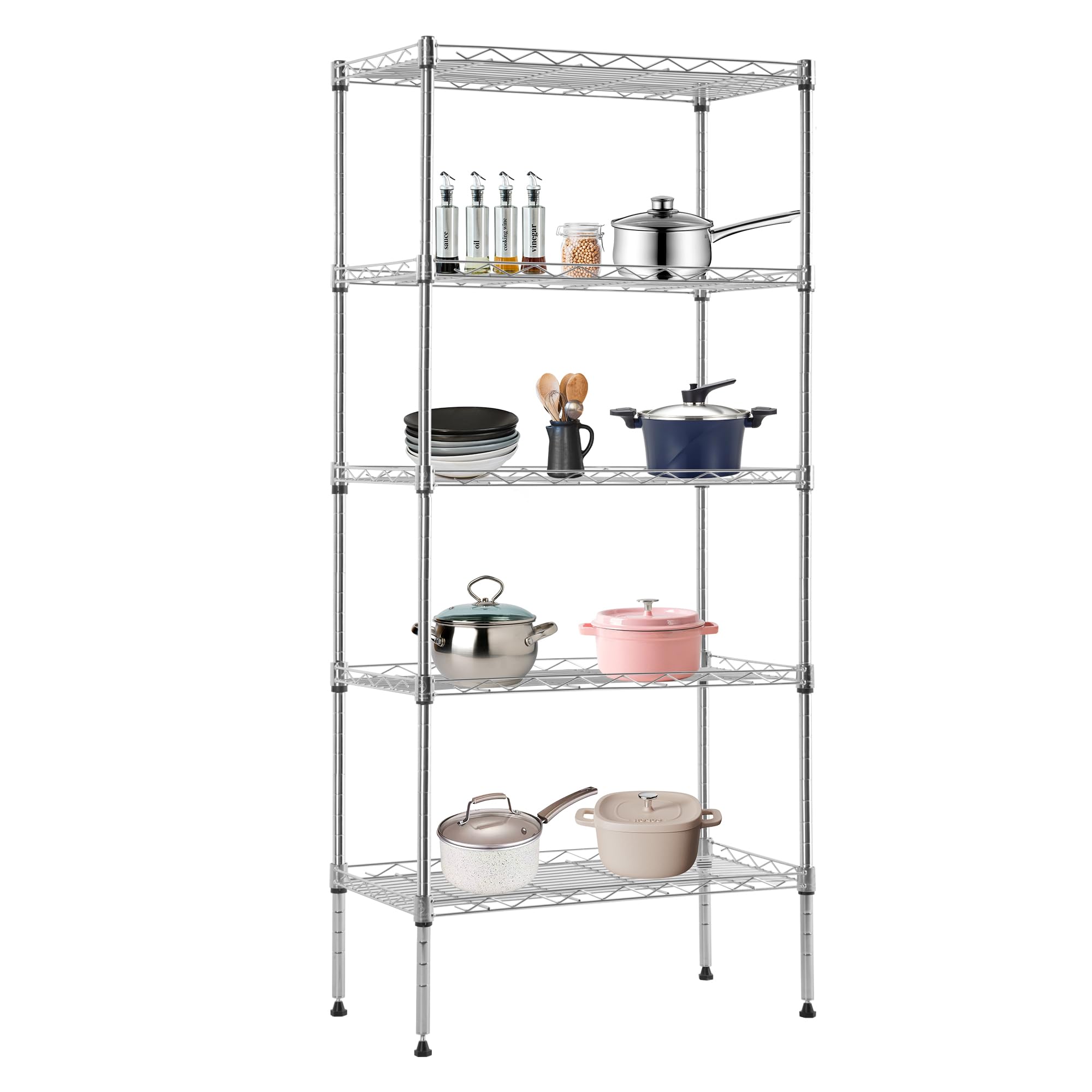 BestOffice | 5-Tier Wire Storage Shelves | 22x12x48 | Chrome | with Adjustable Racks | Heavy-Duty Metal Shelf, Holds Upto 750 lbs | No-Tool Assembly | Ideal for Home & Garage Shelving Image
