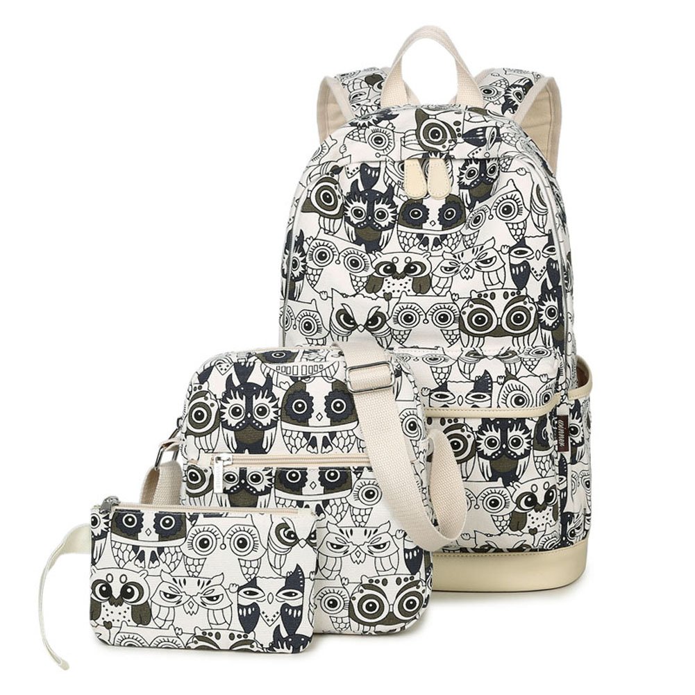 Artone Lona Búhos Mochila Campus Mochila Con Bolso De Crossbody Y Estuche