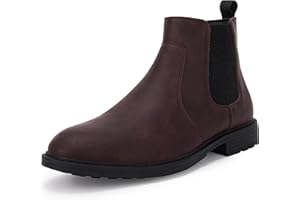 COUTGO Men's Ankle Boots Chelsea Round Toe Slip on Waterproof Faux Leather Classic Dress Booties for Men