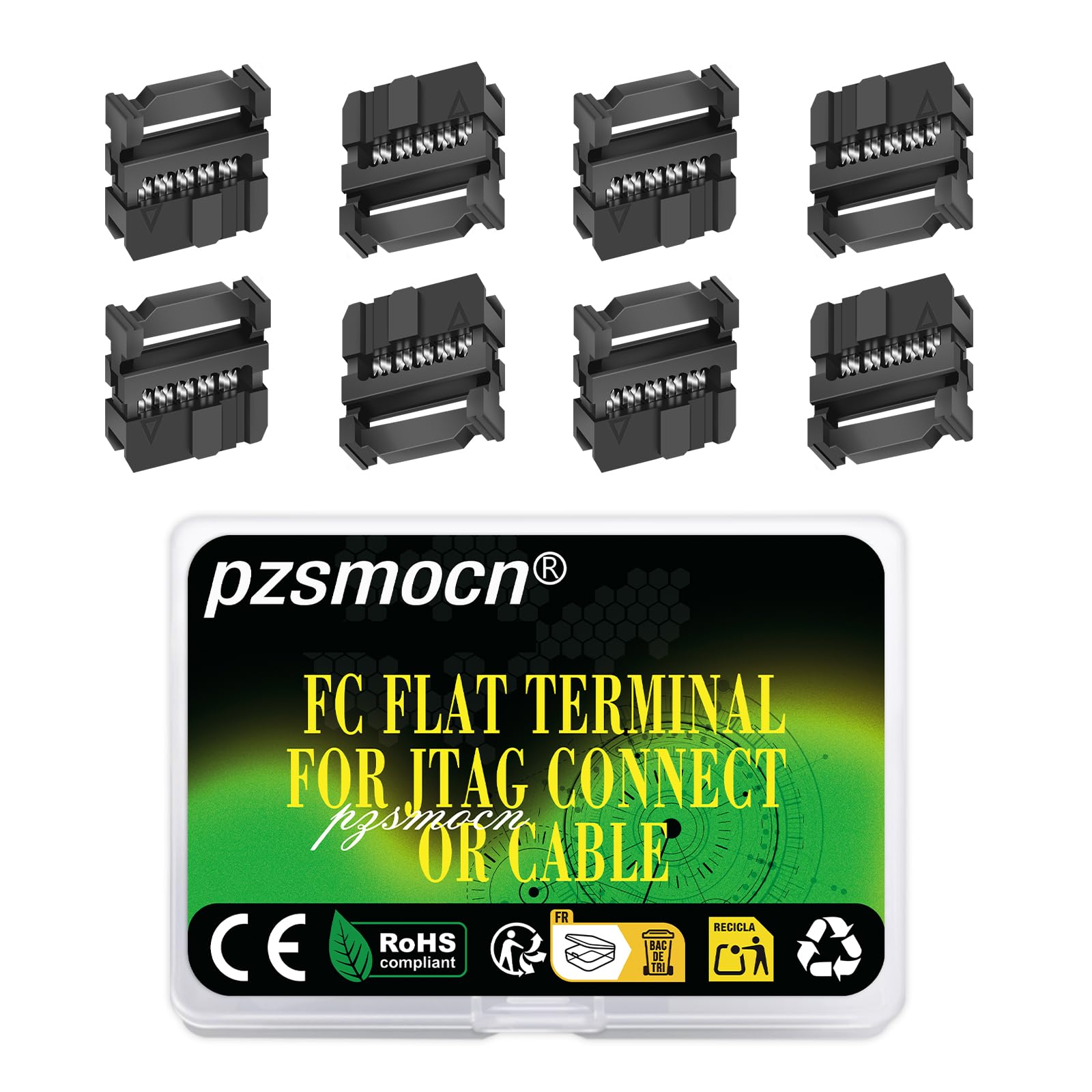 Pzsmocn 20 Sets IDC 2 * 5 Double Row Rectangular Socket Adapter FC Black Crimp Wire Head Three-piece Kit 2.54mm Pitch, 10 Pin FC-Female Terminal Connector, for JTAG Flat Ribbon Cable.