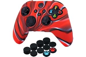 YoRHa Silicone Thickened Cover Skin Case for Xbox Series X/S Controller x 1(Camouflage Red) with Thumb Grips x 10