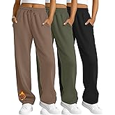 Velvelhall 3 Pack Women's Fleece Sweatpants Thermal Wide Leg Straight Drawstring Pants Warm Open Bottoms with Pockets