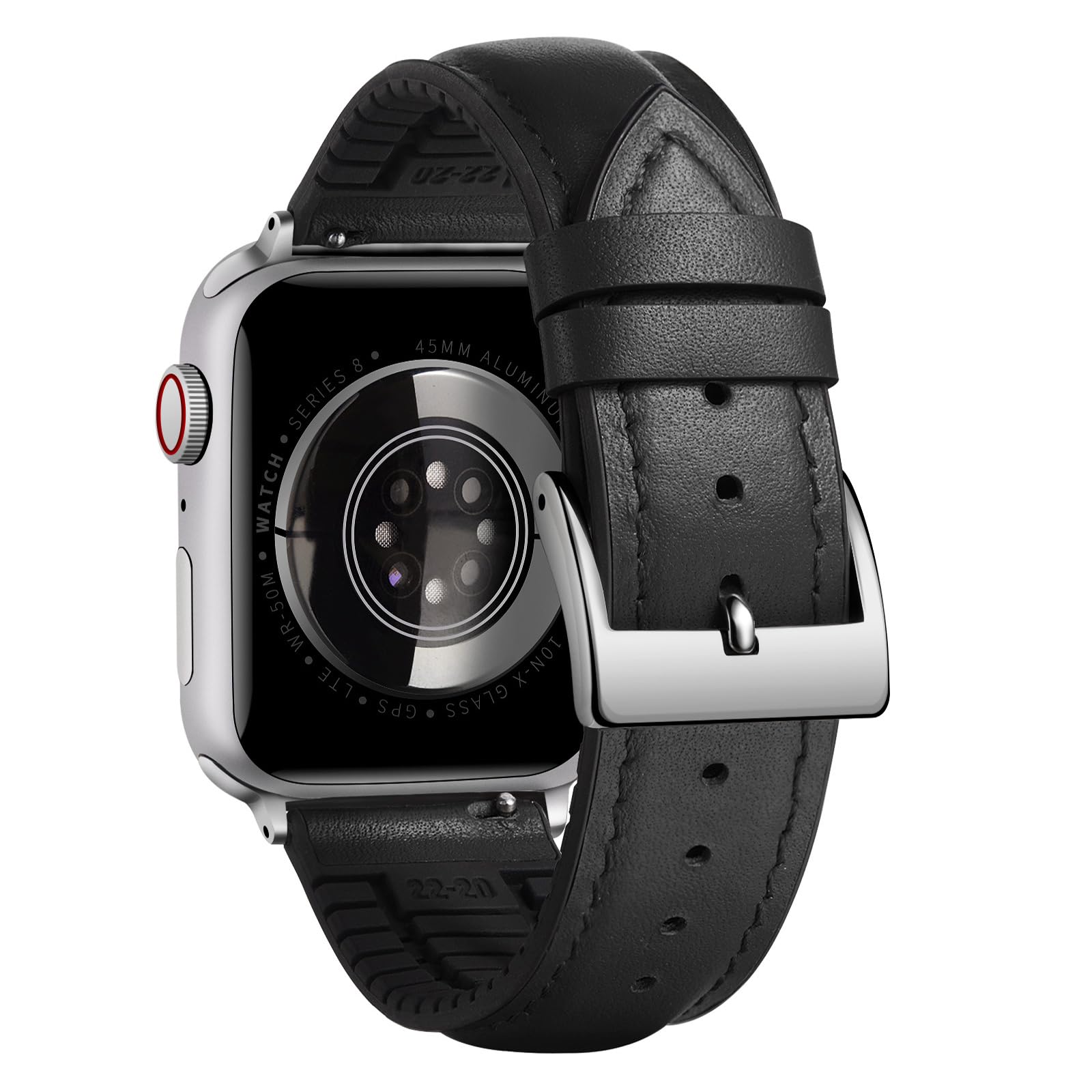 BINLUN Compatible with Apple Watch Bands Leather Soft Silicone Inner Hybrid Sweatproof 38mm 40mm 41mm 42mm Watch Strap for iWatch Ultra SE Series 11/10/9/8/7/6/5/4/3/2/1(Silver Buckle,Black)