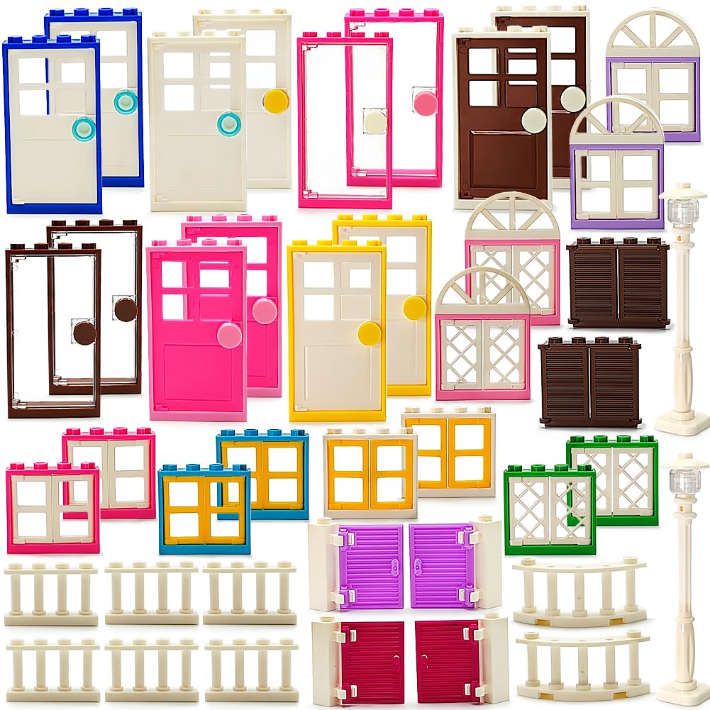 Photo 1 of 110 Pieces Doors,Windows,Fencesand Light for MOC Creative Building BlockToys Set Street House Decoration Compatible with Classic Brick for Kids Age 6 8 10 12 Years