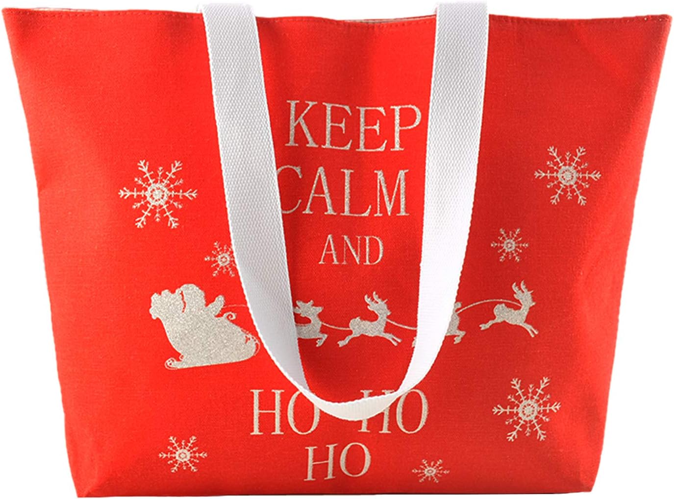 DEMOMENT Canvas Tote Bag Multi Pockets Large Shoulder Bag for Women,Teacher,Nurse,Soccer Mom,Water Resistance Wipe Clean (red christmas)