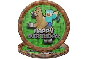 Blue Orchards Pixel Miner Dinner Plates (Pack of 20) - Mining Craft Party Supplies