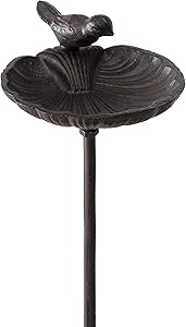 WHW Whole House Worlds Scallop Shell Garden Stake, Bird Feeder, Cast Iron, 3 Feet 2 1/2 Inches Tall, Rustic Garden Decoration