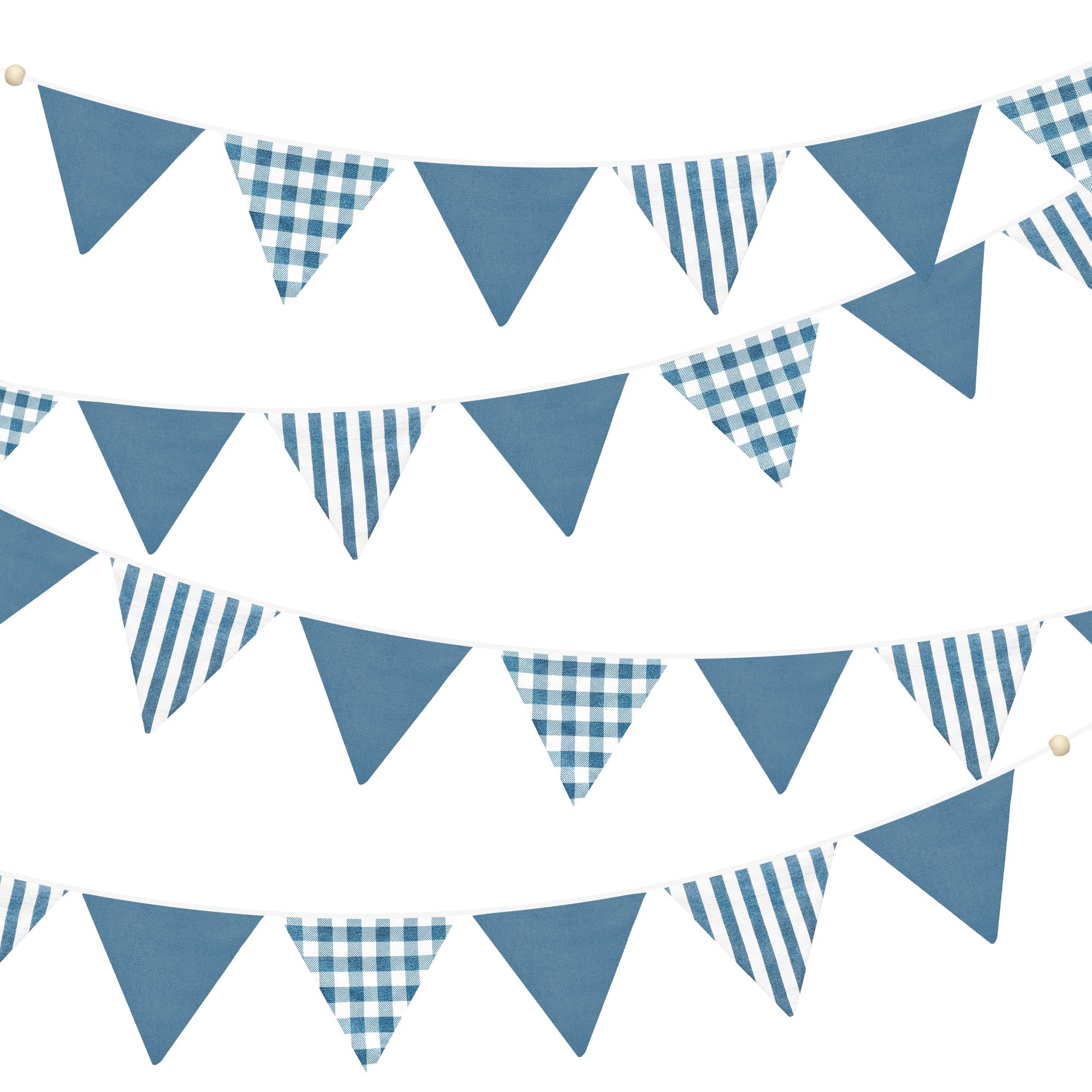 Photo 1 of 2 Sets Blue Pennant Banner Flags 24Pcs Blue Plaid Striped Nursery Garland Linen Fabric Triangle Streamers for Baby Playroom Decor Boys Nautical Checkered Birthday Baby Shower Party Decorations