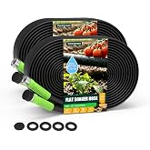 Flat Soaker Hose 100FT for Garden, 2Pack 50FT Upgrade Drip Irrigation Hose with Anodized Metal Ends and Heavy Duty Double-Layer, Leakproof &amp; Flexible Water Saving 80% Hose for Lawn, Beds, Vegetable