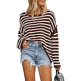 BTFBM Women's Striped Knit Sweaters 2026 Spring Fall Boat Neck Off Shoulder Long Sleeve Oversized Casual Pullover Tops