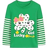 DDSOL Girl Toddler St Patricks Day Shirt Shamrock Clover Bow Cotton Long Sleeve T-Shirt Lucky Girl Irish Tee Top Kid Clothes