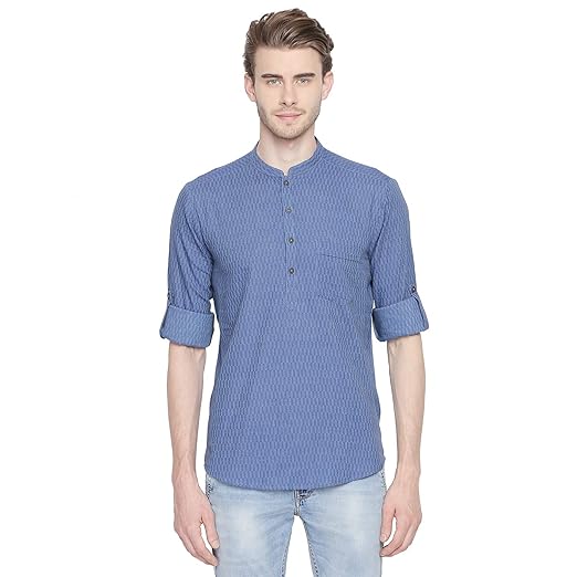 Men's cotton Kurta (110049621_ Blue_ Small)