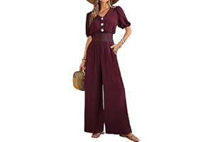 LOOKBOHO Womens Jumpsuits Short Sleeve V Neck Dressy Casual Wide Leg Pants Romper 2025 Summer One Piece Outfits