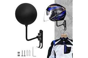 VUAOHIY Motorcycle Helmet Rack, Helmet Holder Wall Mount 180° Rotation Hanger with 2 Hook for Coats, Caps, Motorcycle Accessories (Black, 1 PCS)