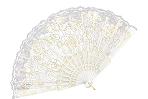 EOSAU Handheld Chinese Folding Fan Lace Hand Fans for Women Foldable Bulk for Party Wedding Church Dancing (White)
