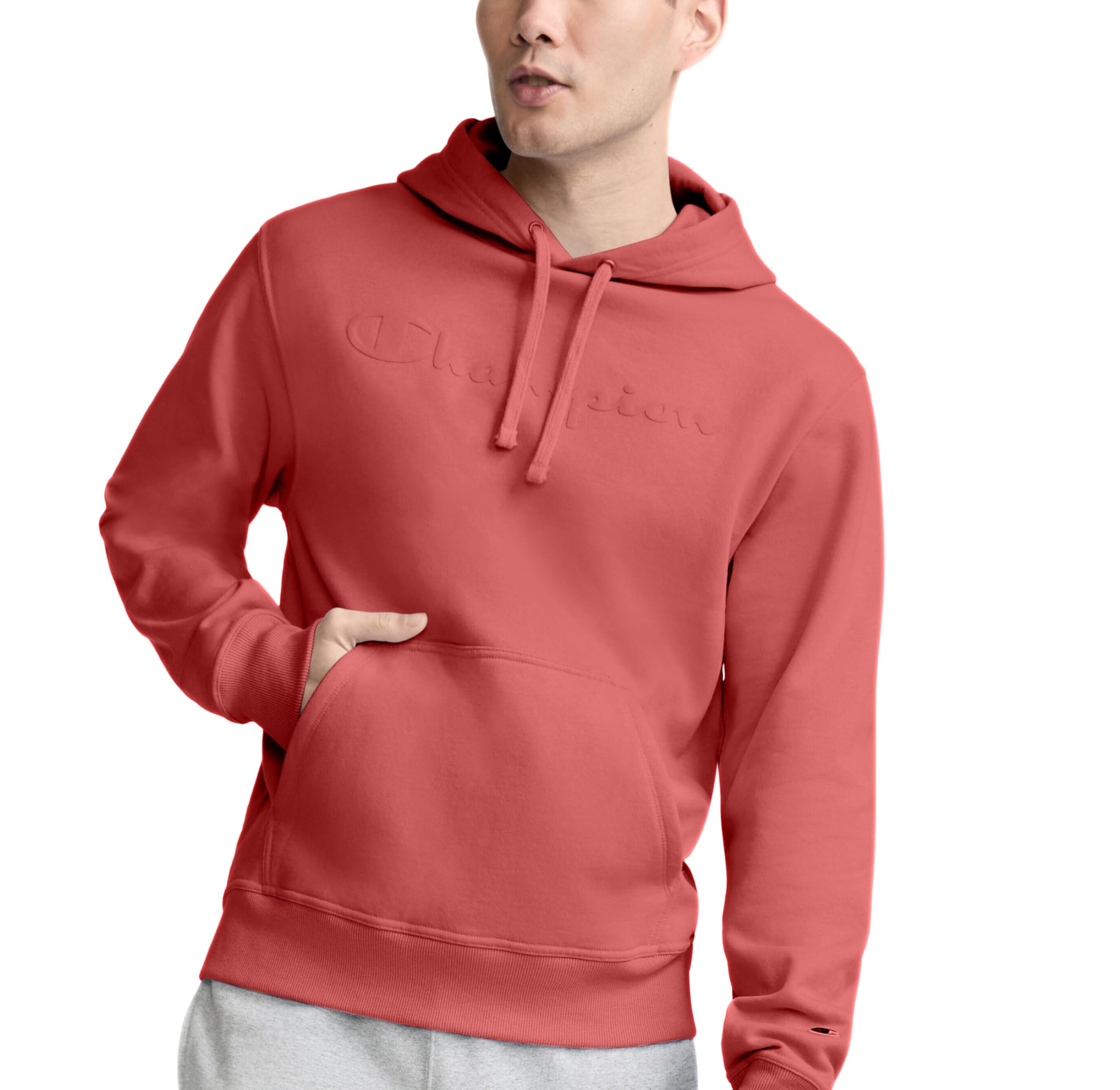 Champion Men's Midweight Hoodie, Script Logo, Cosy Brick Red, Large Image